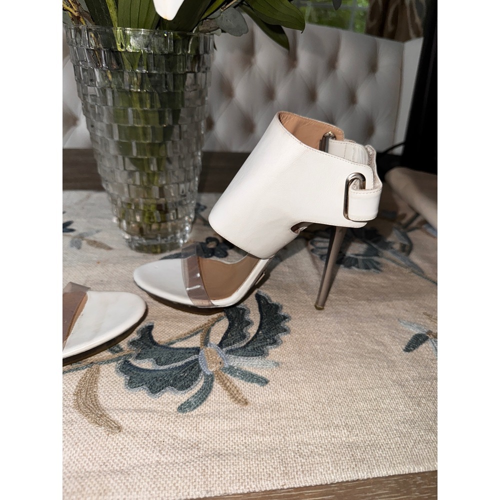 Michael Kors White Leather Heels Clear Strap Stiletto‎ Sandals Size 38 - Picture 7 of 14